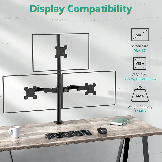 Alt view image 10 of 14 - WALI Triple Monitor Desk Mount, Fully Adjustable Three Monitor Stand Fits 3 Screens up to 27 inch, 22 lbs, Weight Capacity per Arm (M003), Black