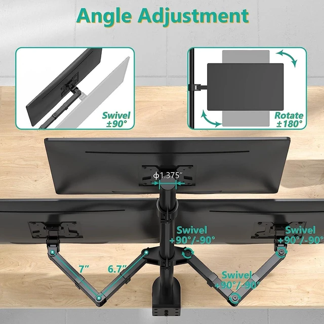Alt view image 12 of 14 - WALI Triple Monitor Desk Mount, Fully Adjustable Three Monitor Stand Fits 3 Screens up to 27 inch, 22 lbs, Weight Capacity per Arm (M003), Black