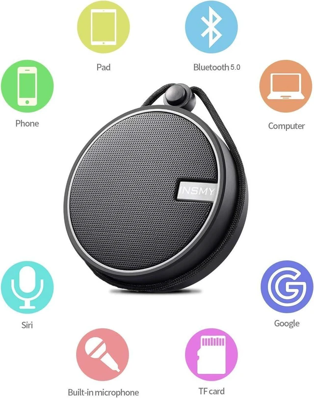 Alt view image 13 of 14 - INSMY C12 IPX7 Waterproof Shower Bluetooth Speaker, Portable Small Speaker, Speakers Bluetooth Wireless Loud Clear Sound Support TF Card Suction Cup for Kayak Canoe Beach Gift (Black)