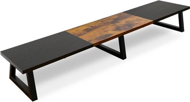 Alt view image 8 of 14 - TEAMIX 42 inch Large Dual Monitor Riser, Extra Long Monitor Stand Riser for 2 Monitors, Wood & Steel Desktop Riser Desk Organization Home Office (Black+Brown, 42 inch)