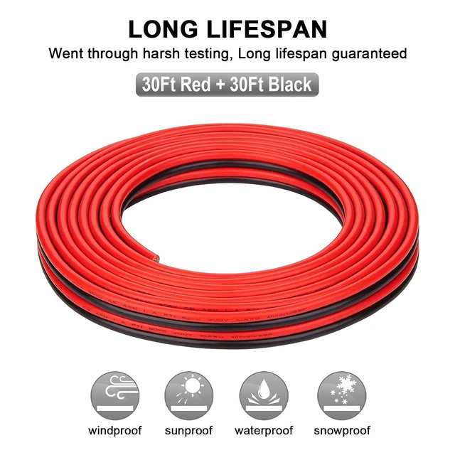 Alt view image 10 of 14 - 10 Gauge Wire - iGreely 30 FT 10/2 Gauge Tinned Copper Low Voltage Wire Electrical Wire Cable for Solar Panel Car Audio Automotive Trailer Marine Harness Wiring 10AWG 30Ft
