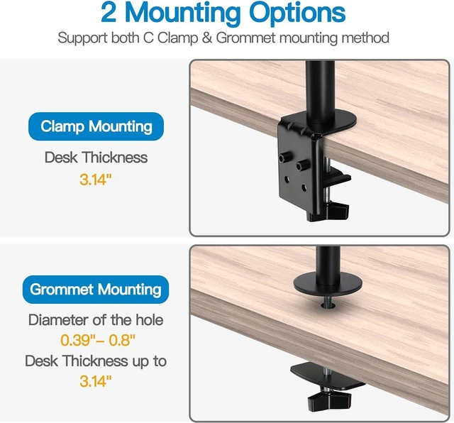 Alt view image 13 of 14 - HUANUO Vertical Dual Monitor Mount, Stacked Monitor Stand for 2 Monitors with Height Adjustment Computer Monitor Arm Supports Two 17 to 32 Inch with C Clamp Each Monitor Desk Mount Hold up to 17.6lbs