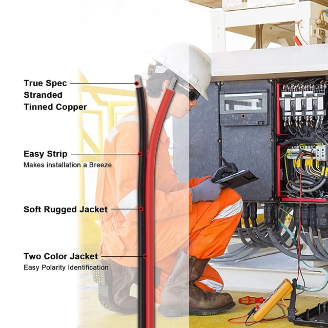 Alt view image 13 of 14 - 10 Gauge Wire - iGreely 30 FT 10/2 Gauge Tinned Copper Low Voltage Wire Electrical Wire Cable for Solar Panel Car Audio Automotive Trailer Marine Harness Wiring 10AWG 30Ft