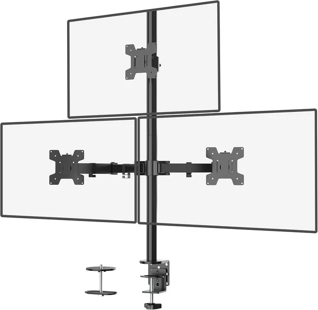 Alt view image 8 of 14 - WALI Triple Monitor Desk Mount, Fully Adjustable Three Monitor Stand Fits 3 Screens up to 27 inch, 22 lbs, Weight Capacity per Arm (M003), Black