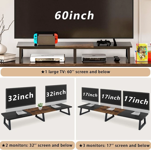 Alt view image 14 of 14 - TEAMIX 42 inch Large Dual Monitor Riser, Extra Long Monitor Stand Riser for 2 Monitors, Wood & Steel Desktop Riser Desk Organization Home Office (Black+Brown, 42 inch)