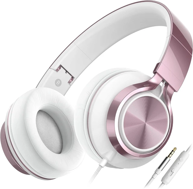 Alt view image 7 of 12 - AILIHEN C8 Girls Headphones, On-Ear Headphones Wired with Microphone and Volume Control Foldable Corded Stereo 3.5mm Headset for Girls School Chromebook Laptop Computer PC Tablets Travel (Rose Gold)