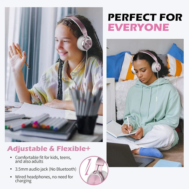 Alt view image 8 of 12 - AILIHEN C8 Girls Headphones, On-Ear Headphones Wired with Microphone and Volume Control Foldable Corded Stereo 3.5mm Headset for Girls School Chromebook Laptop Computer PC Tablets Travel (Rose Gold)