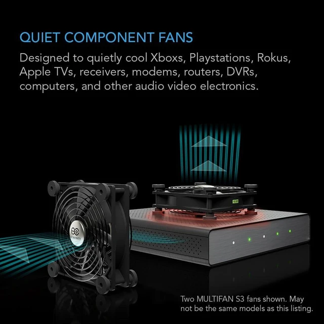 Alt view image 9 of 14 - AC Infinity MULTIFAN S7-P, Quiet Dual 120mm AC-Powered Fan with Speed Control, UL-Certified for Receiver DVR Playstation Xbox Component Cooling