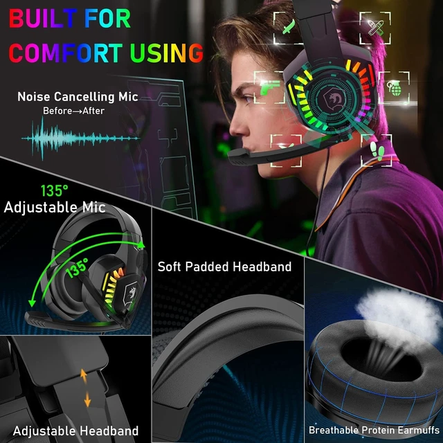 Alt view image 13 of 14 - Wired Gaming Keyboard and Mouse Headset Combo,Rainbow LED Backlit Wired Keyboard,Over Ear Headphone with Mic,Rainbow Backlit Gaming Mice,Mouse Pad,for PC,Laptop,Mac,PS4,Xbox(White)