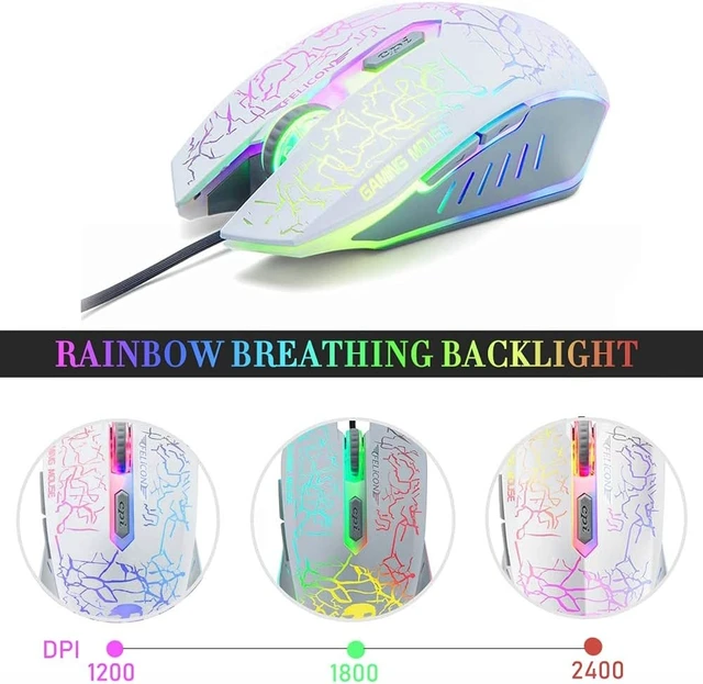 Alt view image 11 of 14 - Wired Gaming Keyboard and Mouse Headset Combo,Rainbow LED Backlit Wired Keyboard,Over Ear Headphone with Mic,Rainbow Backlit Gaming Mice,Mouse Pad,for PC,Laptop,Mac,PS4,Xbox(White)