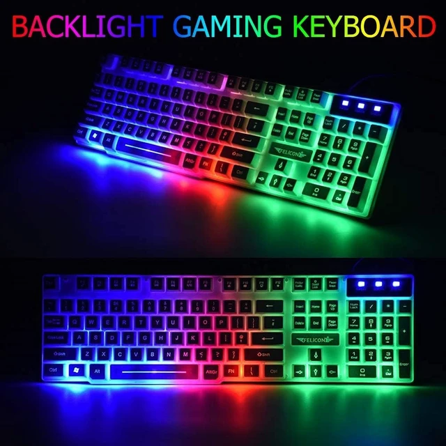 Alt view image 9 of 14 - Wired Gaming Keyboard and Mouse Headset Combo,Rainbow LED Backlit Wired Keyboard,Over Ear Headphone with Mic,Rainbow Backlit Gaming Mice,Mouse Pad,for PC,Laptop,Mac,PS4,Xbox(White)