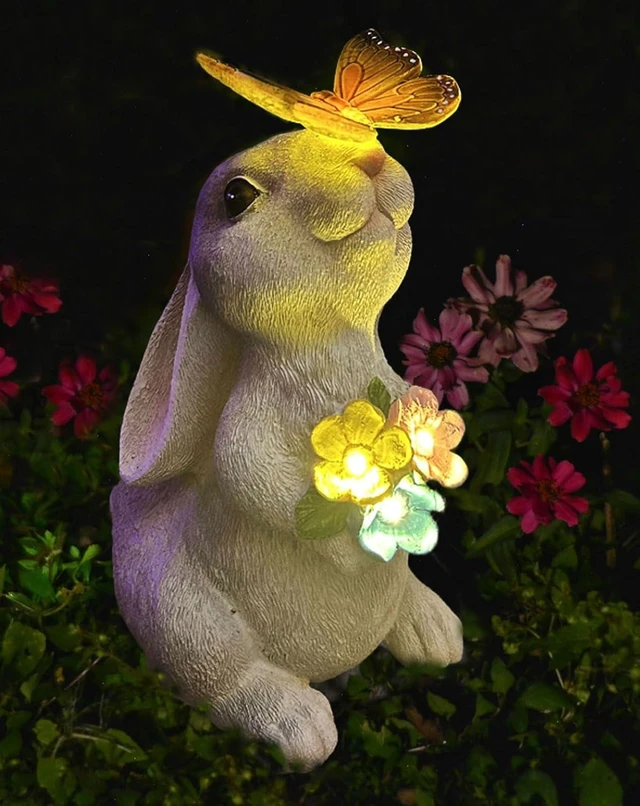 Alt view image 7 of 12 - YODY Solar Garden Statues Outdoor Decor- Yard Decorations for Patio, Balcony, Backyard, Lawn Ornaments - Rabbit Figurines with LED Light- Unique Birthday House Warming Gifts for Women, Mom, Grandma