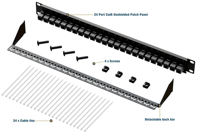 Alt view image 11 of 12 - iwillink 24 Port Patch Panel, RJ45 Through Coupler 1U Cat6 Patch Panel UTP 19-Inch with Back Bar, Wallmount or Rackmount, Compatible with Cat5, Cat5e, Cat6 Cabling