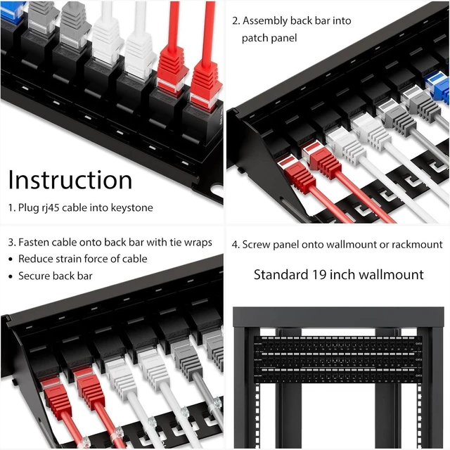 Alt view image 12 of 12 - iwillink 24 Port Patch Panel, RJ45 Through Coupler 1U Cat6 Patch Panel UTP 19-Inch with Back Bar, Wallmount or Rackmount, Compatible with Cat5, Cat5e, Cat6 Cabling