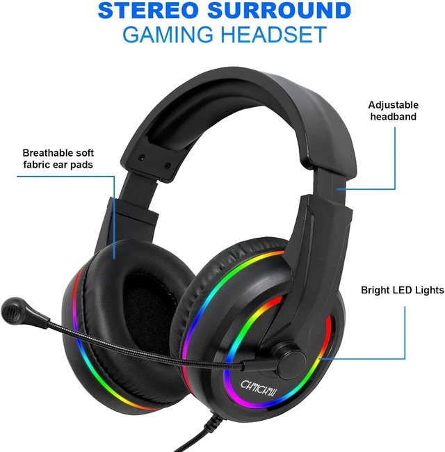 Alt view image 12 of 14 - Gaming LED Keyboard Mouse Headset and Mousepad Bundle, CHONCHOW Wired Rainbow LED Light Up Gaming Keyboard Mouse Headset, Value 4 in 1 Game Set for Xbox PS4 PS5 PC Laptop Gamer
