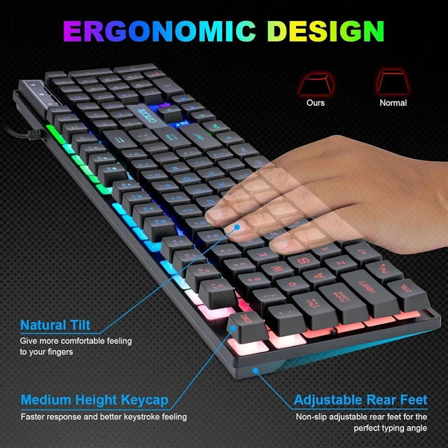 Alt view image 10 of 14 - Gaming LED Keyboard Mouse Headset and Mousepad Bundle, CHONCHOW Wired Rainbow LED Light Up Gaming Keyboard Mouse Headset, Value 4 in 1 Game Set for Xbox PS4 PS5 PC Laptop Gamer