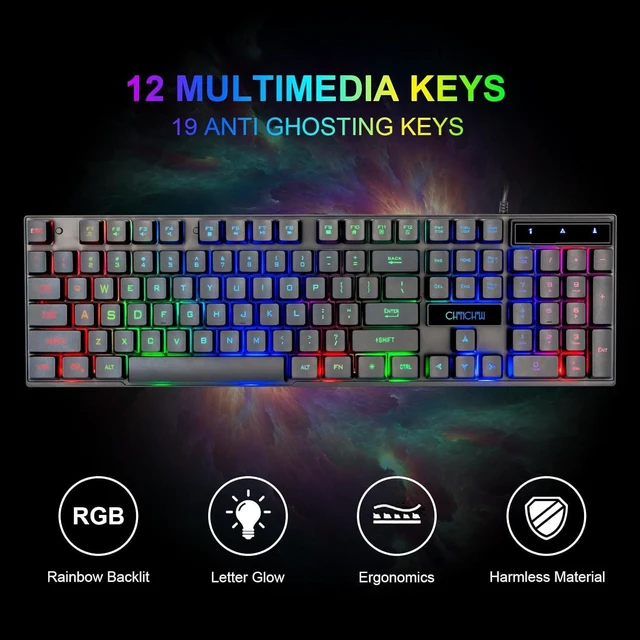 Alt view image 9 of 14 - Gaming LED Keyboard Mouse Headset and Mousepad Bundle, CHONCHOW Wired Rainbow LED Light Up Gaming Keyboard Mouse Headset, Value 4 in 1 Game Set for Xbox PS4 PS5 PC Laptop Gamer