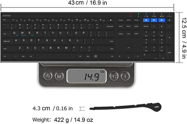 Alt view image 13 of 14 - Arteck HB192 Universal Bluetooth Keyboard Multi-Device Stainless Steel Full Size Wireless Keyboard for Windows iOS Android Computer Desktop Laptop Surface Tablet Smartphone Rechargeable Battery