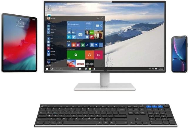 Alt view image 14 of 14 - Arteck HB192 Universal Bluetooth Keyboard Multi-Device Stainless Steel Full Size Wireless Keyboard for Windows iOS Android Computer Desktop Laptop Surface Tablet Smartphone Rechargeable Battery