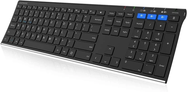 Alt view image 8 of 14 - Arteck HB192 Universal Bluetooth Keyboard Multi-Device Stainless Steel Full Size Wireless Keyboard for Windows iOS Android Computer Desktop Laptop Surface Tablet Smartphone Rechargeable Battery