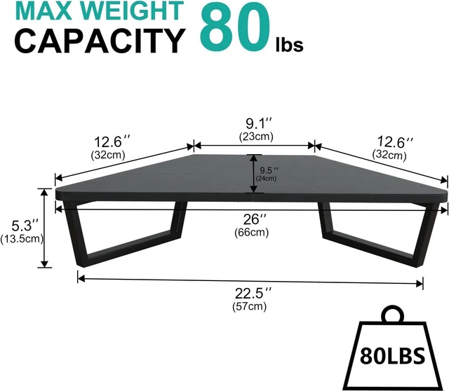 Alt view image 11 of 12 - TEAMIX 26 inch Triangle Monitor Stand Riser, Desktop Corner Shelf with Metal Leg Wood Computer Stand with Storage Laptop Riser Office Organization
