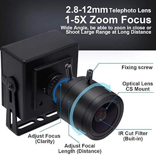 Alt view image 10 of 14 - SVPRO1080P USB Zoom Camera with 2.8-12mm Manual Lens,HD Mini Camera 100fps/60fps/30fps CMOS OV2710 Portable USB Camera with Metal Casing & Bracket, Computer Streaming Webcam for PC Desktop & Laptop