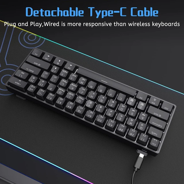 Alt view image 12 of 14 - DIERYA 60% Mechanical Keyboard, DK61se Wired Gaming Keyboard with Brown Switches, LED Backlit Ultra-Compact 61 Keys Mini Office Keyboard for Windows Laptop PC Gamer TypistBlack