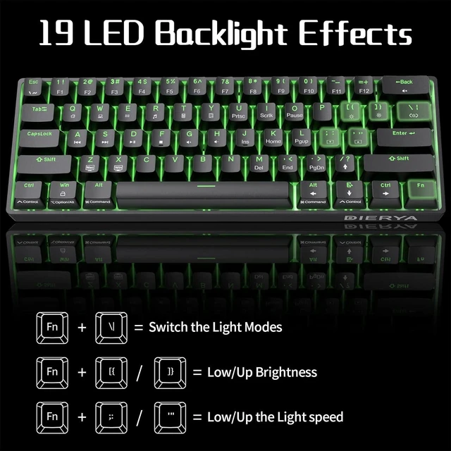 Alt view image 13 of 14 - DIERYA 60% Mechanical Keyboard, DK61se Wired Gaming Keyboard with Brown Switches, LED Backlit Ultra-Compact 61 Keys Mini Office Keyboard for Windows Laptop PC Gamer TypistBlack