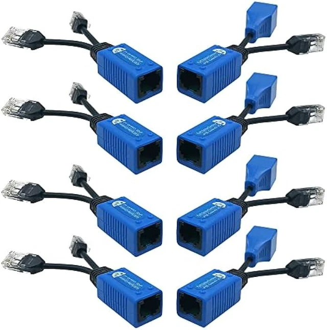 Alt view image 7 of 12 - 4 Pair PoE Ethernet Splitter, RJ45 Cable Sharing Kits, 2-in-1 Cat5 Combiner for 8 Security IP Cameras NVR Surveillance System