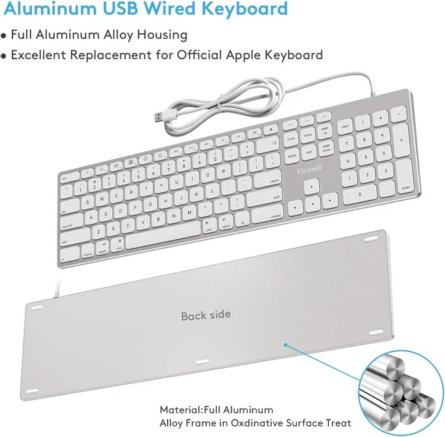 Alt view image 10 of 14 - All-Aluminum Keyboard for Apple Mac OS,Well-Built and Duralable, USB-A/USB-C Wired Keyboard with Numeric Keypad for iMac/Mac Mini or MacBook (Keyboard Riser Included)