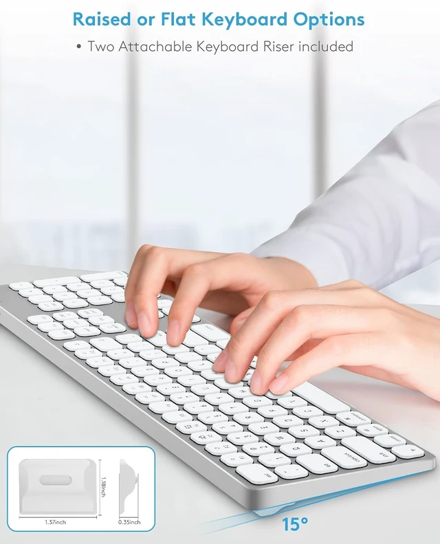 Alt view image 13 of 14 - All-Aluminum Keyboard for Apple Mac OS,Well-Built and Duralable, USB-A/USB-C Wired Keyboard with Numeric Keypad for iMac/Mac Mini or MacBook (Keyboard Riser Included)