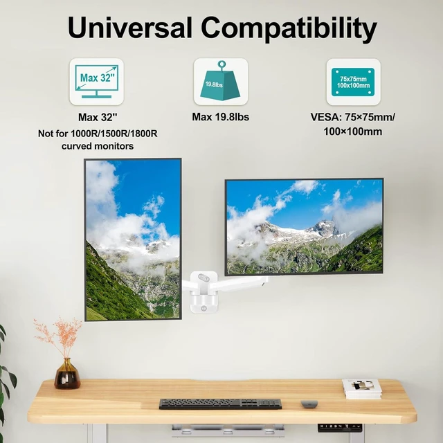 Alt view image 10 of 13 - MOUNT PRO Dual Monitor Wall Mount for 13 to 32 Inch Computer Screens, Gas Spring Wall Monitor Arm for 2 Monitors, Each Holds Up to 19.8lbs, Adjustable Wall Monitor Mount with VESA 75x75/100x100, White