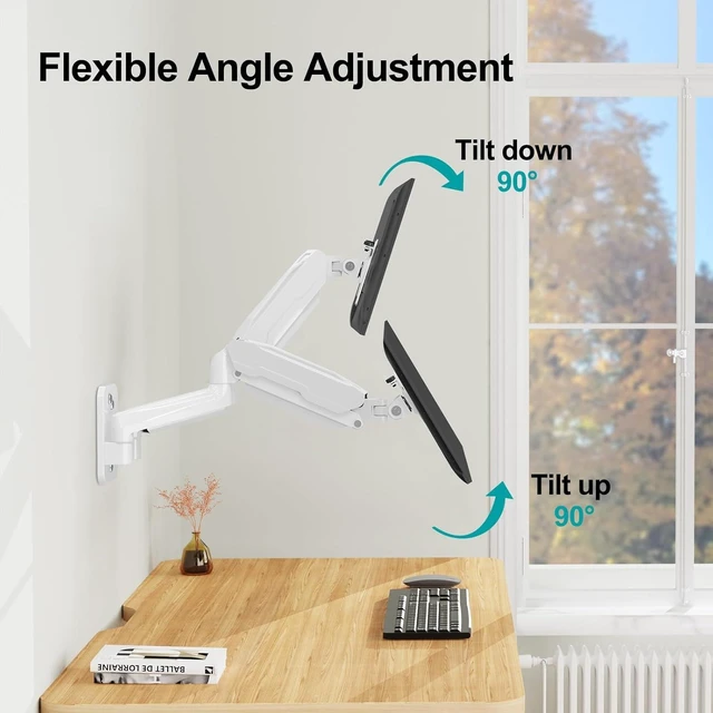 Alt view image 11 of 13 - MOUNT PRO Dual Monitor Wall Mount for 13 to 32 Inch Computer Screens, Gas Spring Wall Monitor Arm for 2 Monitors, Each Holds Up to 19.8lbs, Adjustable Wall Monitor Mount with VESA 75x75/100x100, White