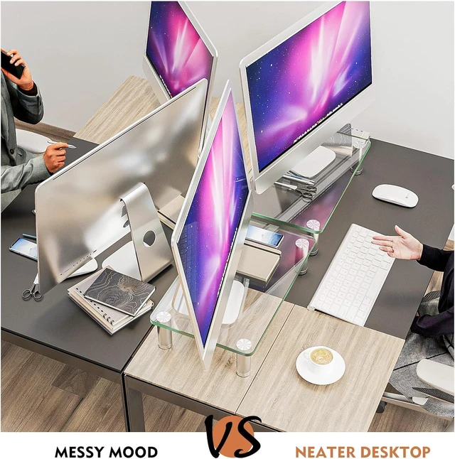 Alt view image 11 of 14 - 2 Pack Computer Monitor Riser with Height Adjustable Multi Media Desktop Stand for Flat Screen LCD LED TV, Laptop/Notebook/Xbox One