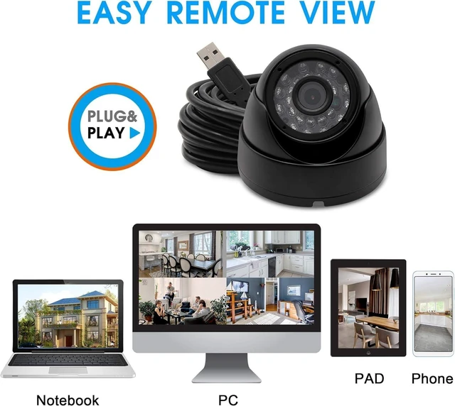 Alt view image 9 of 14 - 1080P Security Webcam 2 Megapixel USB Camera Day Night Vision Indoor Outdoor Webcamera,High Frame 100fps OTG Camera Vandal-Proof Minicam with 24pcs IR LED for for Baby Pets Monitor,Home Security