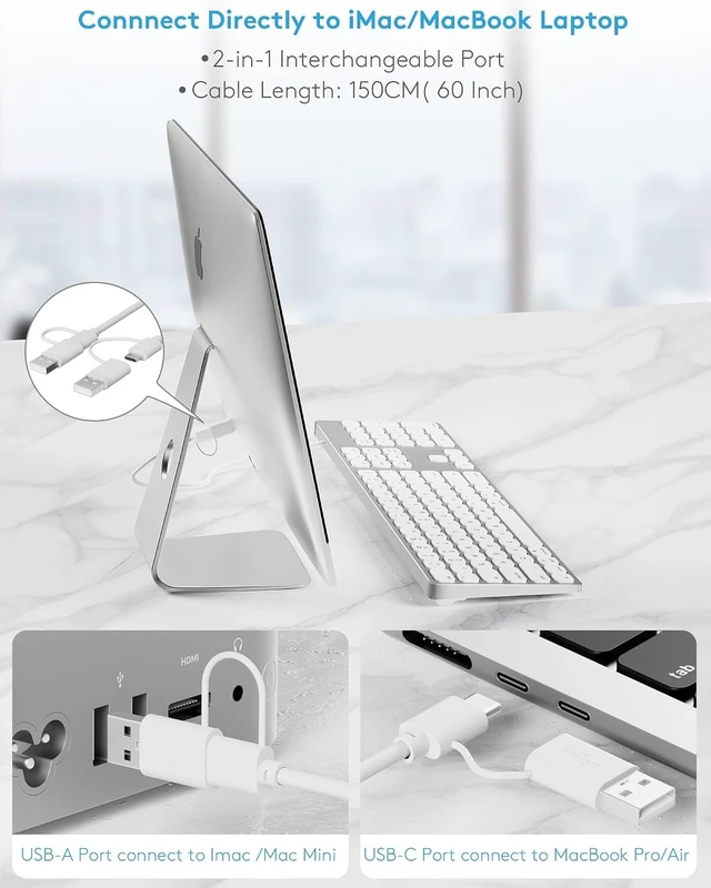 Alt view image 12 of 14 - All-Aluminum Keyboard for Apple Mac OS,Well-Built and Duralable, USB-A/USB-C Wired Keyboard with Numeric Keypad for iMac/Mac Mini or MacBook (Keyboard Riser Included)