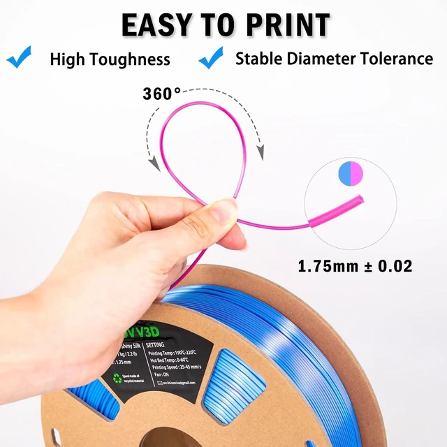 Alt view image 11 of 12 - OVV3D PLA Filament 1.75mm, Silk PLA Dual Color Filament, Sky Blue and Rose Red Coextrusion Filament, Color Change Every Inch Filament 3D Printing Materials +/-0.02mm, 1kg/2.2lb
