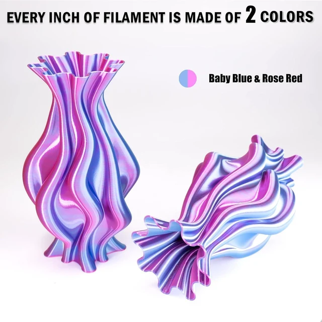 Alt view image 10 of 12 - OVV3D PLA Filament 1.75mm, Silk PLA Dual Color Filament, Sky Blue and Rose Red Coextrusion Filament, Color Change Every Inch Filament 3D Printing Materials +/-0.02mm, 1kg/2.2lb