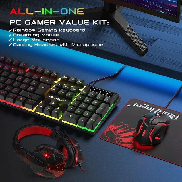 Alt view image 13 of 14 - RGB Gaming Keyboard and Backlit Mouse and Headset Combo,USB Wired Backlit Keyboard,LED Gaming Keyboard Mouse Set,Headset with Microphone for Laptop PC Computer Game and Work