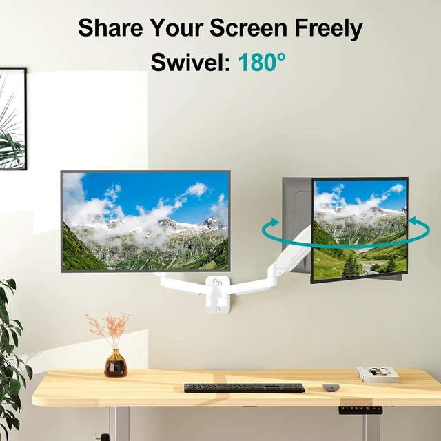 Alt view image 12 of 13 - MOUNT PRO Dual Monitor Wall Mount for 13 to 32 Inch Computer Screens, Gas Spring Wall Monitor Arm for 2 Monitors, Each Holds Up to 19.8lbs, Adjustable Wall Monitor Mount with VESA 75x75/100x100, White