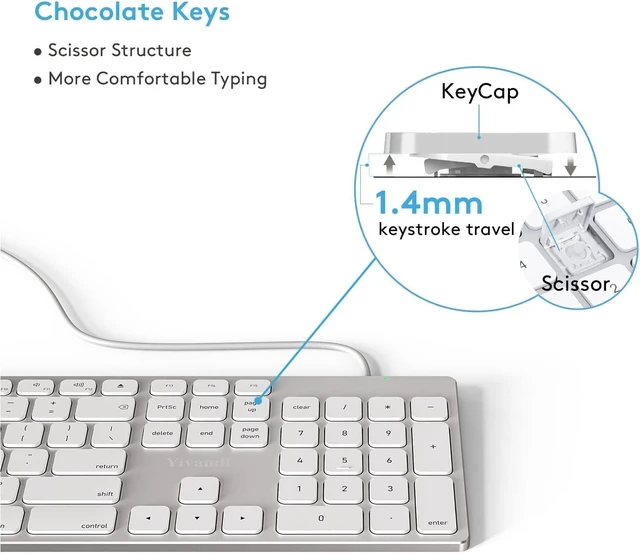 Alt view image 14 of 14 - All-Aluminum Keyboard for Apple Mac OS,Well-Built and Duralable, USB-A/USB-C Wired Keyboard with Numeric Keypad for iMac/Mac Mini or MacBook (Keyboard Riser Included)