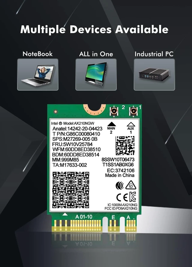 Alt view image 10 of 11 - WiFi 6E Wireless Card Intel AX210 NGW Bluetooth 5.3 Tri-Band 5400Mbps Network Adapter for Laptop Support Windows 10/11 (64bit) M.2/NGFF