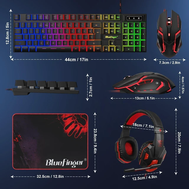 Alt view image 14 of 14 - RGB Gaming Keyboard and Backlit Mouse and Headset Combo,USB Wired Backlit Keyboard,LED Gaming Keyboard Mouse Set,Headset with Microphone for Laptop PC Computer Game and Work