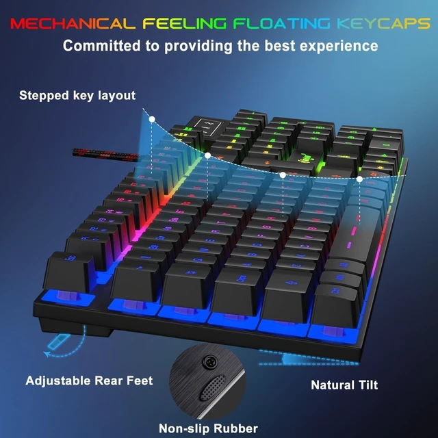 Alt view image 10 of 14 - RGB Gaming Keyboard and Backlit Mouse and Headset Combo,USB Wired Backlit Keyboard,LED Gaming Keyboard Mouse Set,Headset with Microphone for Laptop PC Computer Game and Work