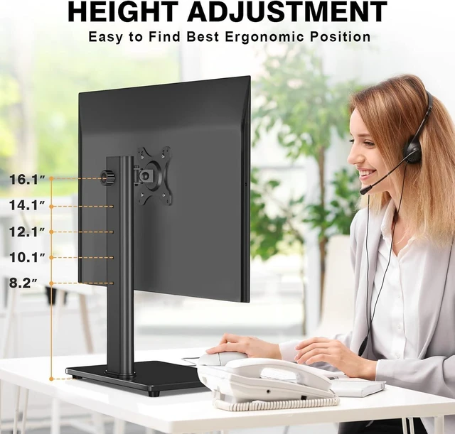 Alt view image 9 of 14 - TAVR Furniture Single Monitor Stand VESA Mount for 13-32 Inch Screens, Free-Standing Monitor Riser with Swivel Tilt Rotation Height Adjustable, VESA Monitor Mount up to 44lbs, VESA 75x75100x100mm