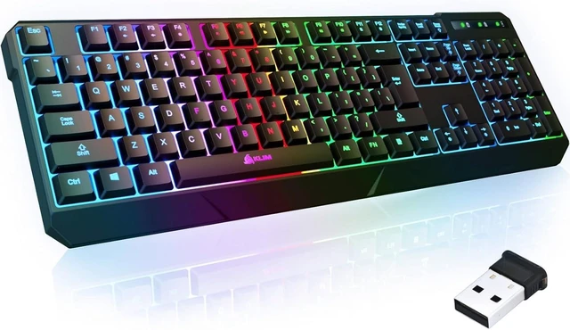 Alt view image 8 of 14 - KLIM Chroma Wireless Gaming Keyboard RGB - Backlit Wireless Keyboard - Long-Lasting Rechargeable Battery - Quiet Water Resistant Ergonomic Keyboard - Teclado Gamer - PC PS5 PS4 Xbox One Mac - Black
