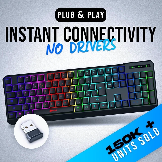 Alt view image 9 of 14 - KLIM Chroma Wireless Gaming Keyboard RGB - Backlit Wireless Keyboard - Long-Lasting Rechargeable Battery - Quiet Water Resistant Ergonomic Keyboard - Teclado Gamer - PC PS5 PS4 Xbox One Mac - Black