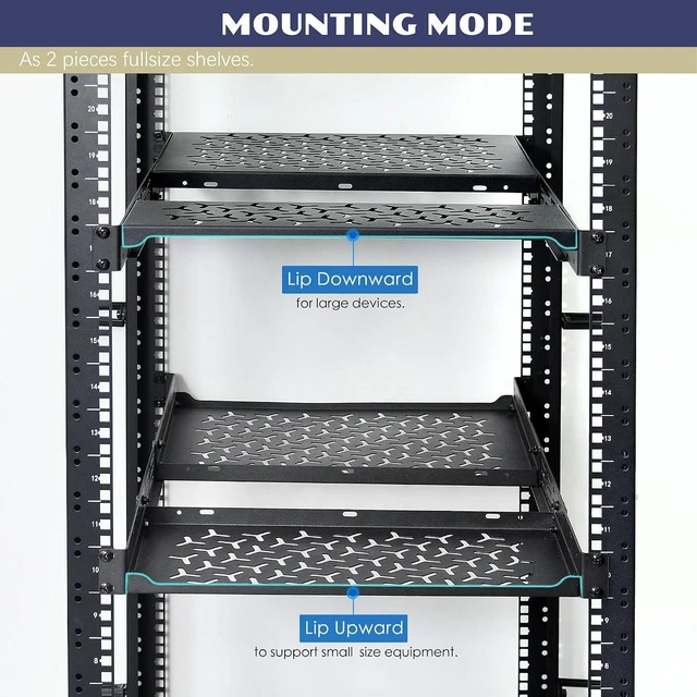 Alt view image 12 of 12 - 1U Rack Shelves (2-Pack), 1 PCS 8" Deep Cantilever & 1 PCS 12" Deep Cantilever, with Optional Joints to Combine as One Full Size Server Rack Shelf