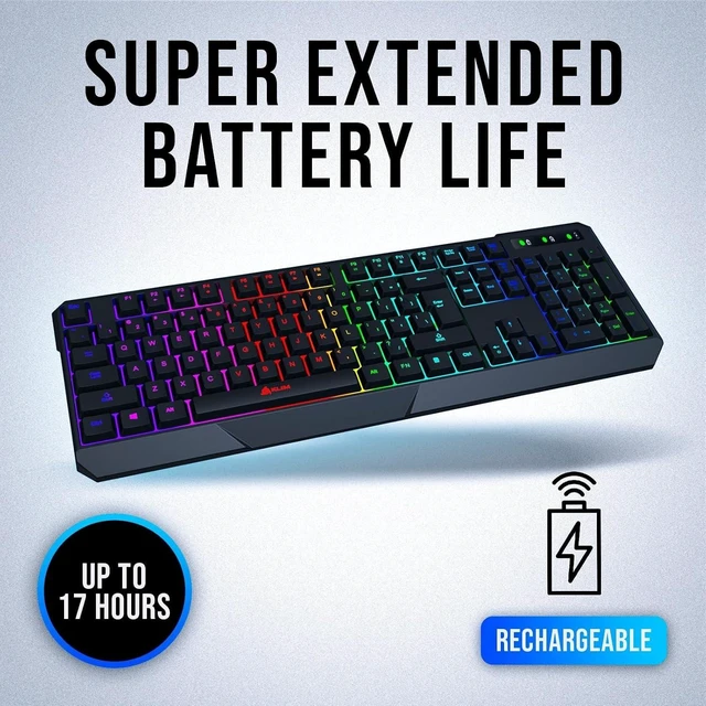 Alt view image 10 of 14 - KLIM Chroma Wireless Gaming Keyboard RGB - Backlit Wireless Keyboard - Long-Lasting Rechargeable Battery - Quiet Water Resistant Ergonomic Keyboard - Teclado Gamer - PC PS5 PS4 Xbox One Mac - Black