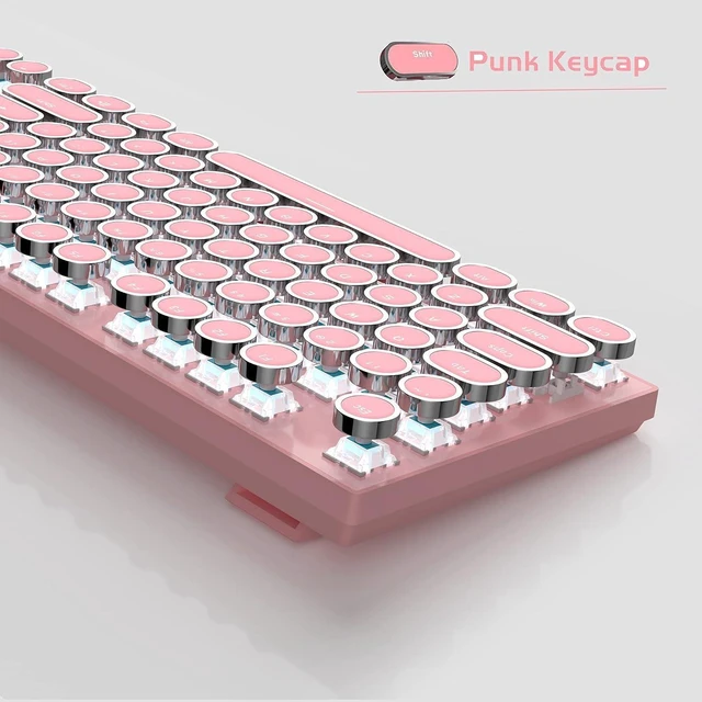 Alt view image 10 of 13 - MageGee Typewriter Mechanical Gaming Keyboard, Retro Punk Round Keycap LED White Backlit USB Wired Keyboards for Game and Office, for Windows Laptop PC Mac,with Magnetic Wrist Rest
- Blue Switches